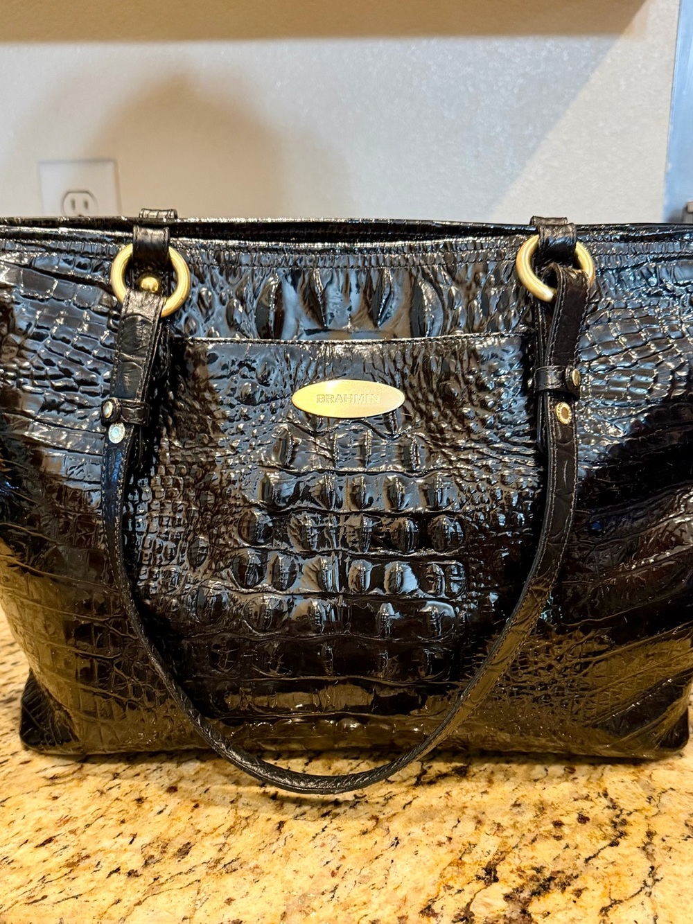 Brahmin Asher Tote Bag Black Melbourne Croc Embossed